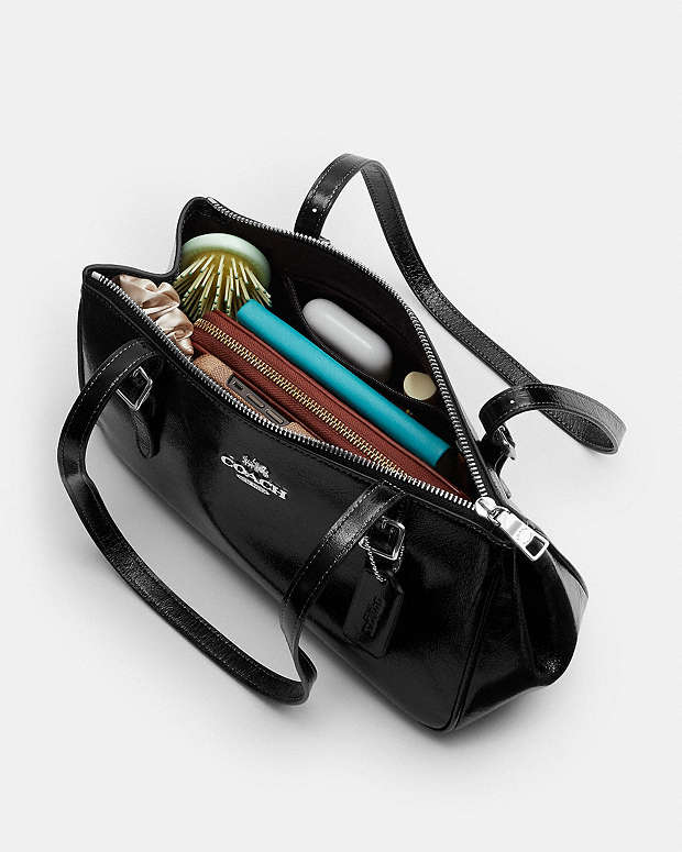 Asher Shoulder Bag Glazed Leather-Silver-Black Glazed Leather-Silver-Black
