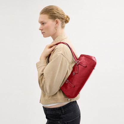 Coach Asher Shoulder Bag Silver Dark Cardinal