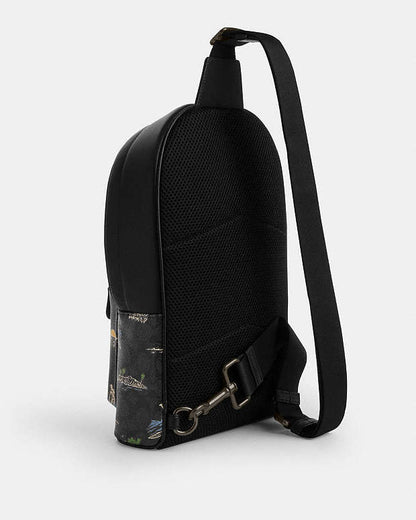 West Pack In Signature Canvas With Surf Print Signature Canvas-Gunmetal-Charcoal Multi Signature Canvas-Gunmetal-Charcoal Multi