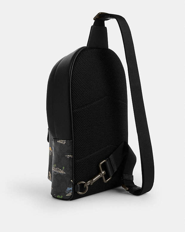 West Pack In Signature Canvas With Surf Print Signature Canvas-Gunmetal-Charcoal Multi Signature Canvas-Gunmetal-Charcoal Multi