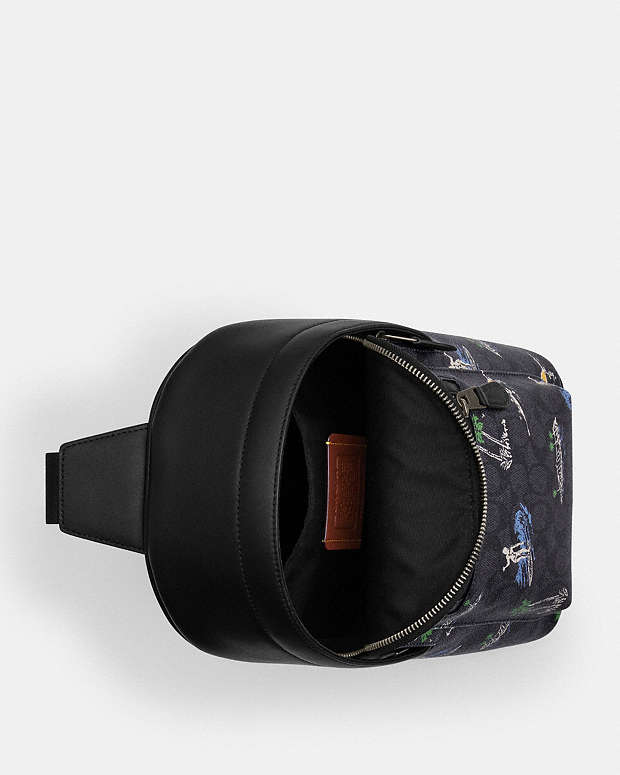 West Pack In Signature Canvas With Surf Print Signature Canvas-Gunmetal-Charcoal Multi Signature Canvas-Gunmetal-Charcoal Multi