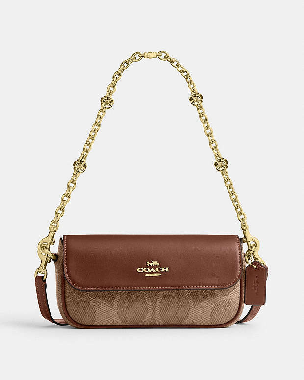 Hailey Flap Bag In Signature Canvas Gold-Tan-Brown Gold-Tan-Brown