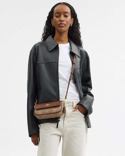 Hailey Flap Bag In Signature Canvas Gold-Tan-Brown Gold-Tan-Brown