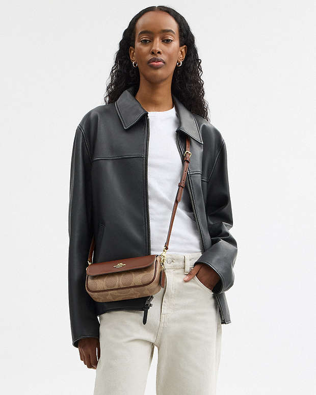 Hailey Flap Bag In Signature Canvas Gold-Tan-Brown Gold-Tan-Brown