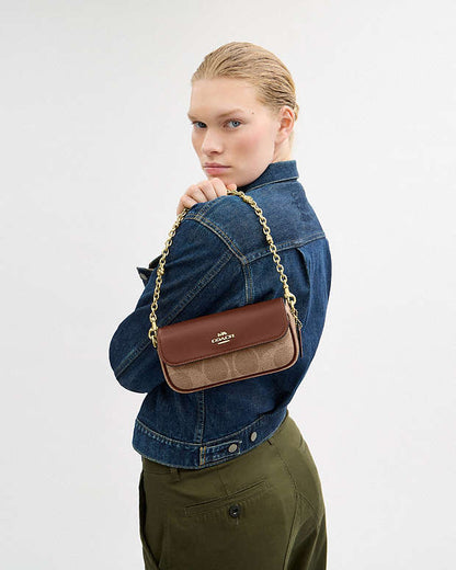 Hailey Flap Bag In Signature Canvas Gold-Tan-Brown Gold-Tan-Brown