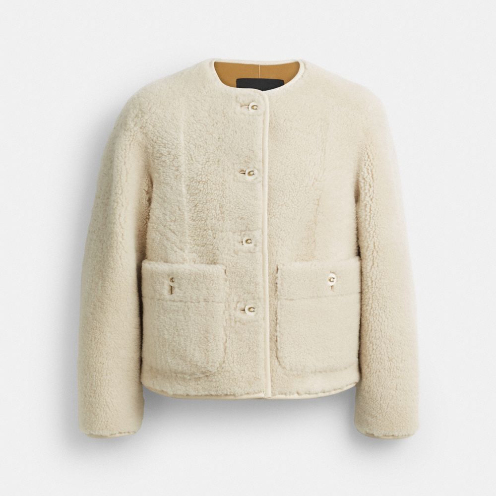 Coach Shearling Cardigan Jacket Cream