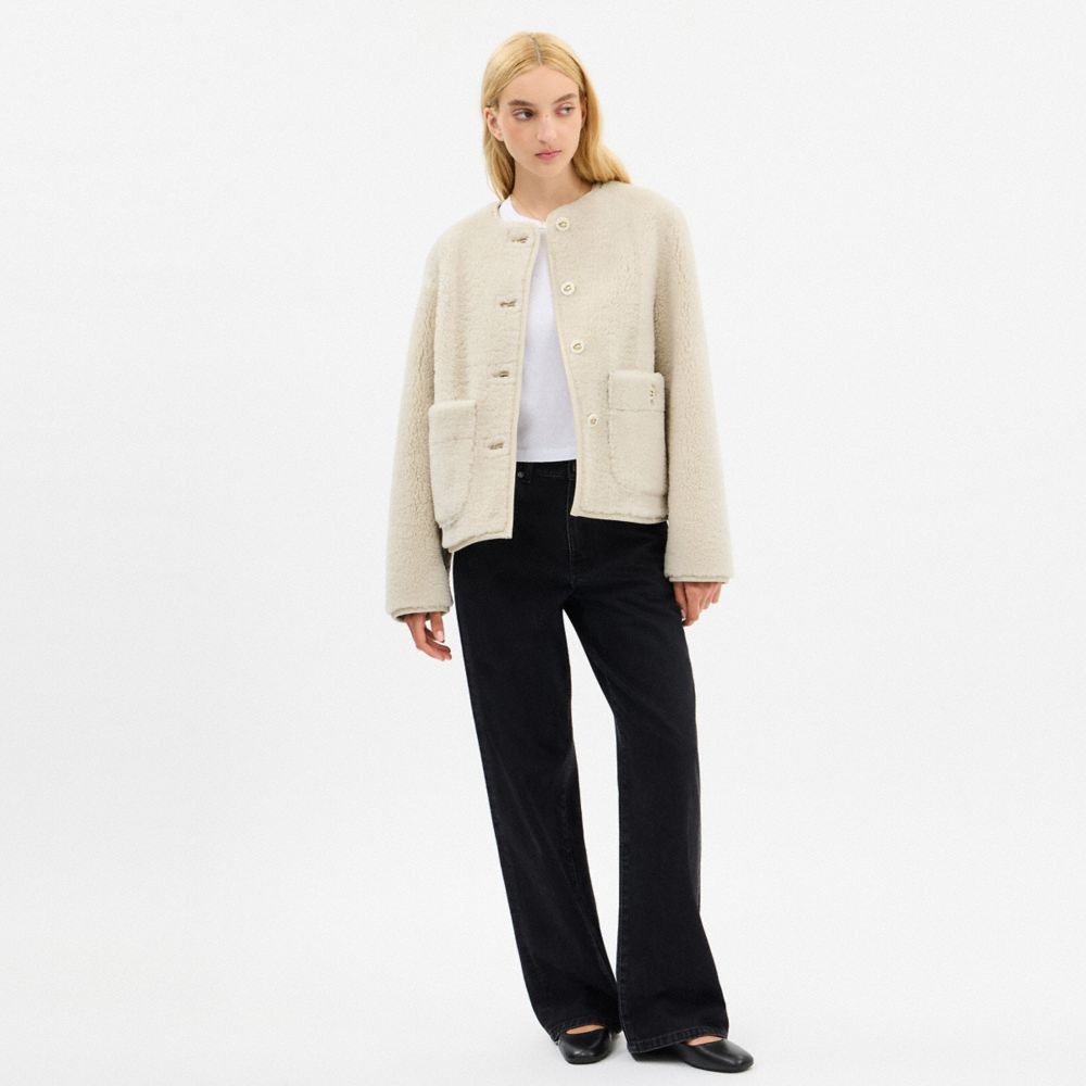Coach Shearling Cardigan Jacket Cream