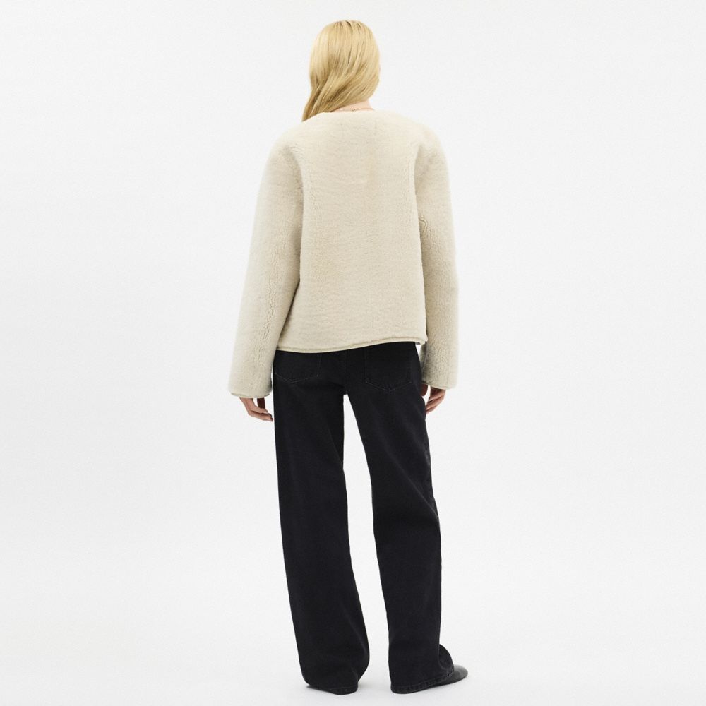 Coach Shearling Cardigan Jacket Cream