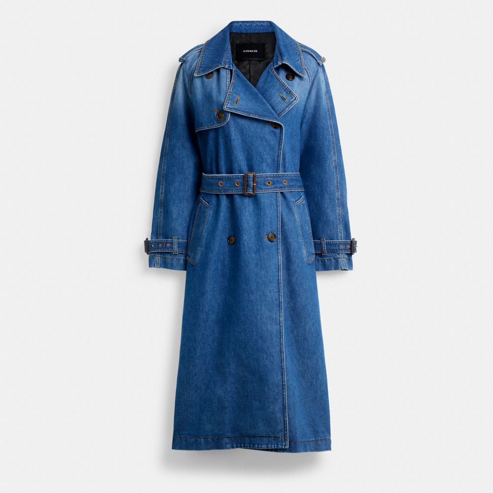 Coach Relaxed Denim Trench Coat In Organic Cotton Medium Blue