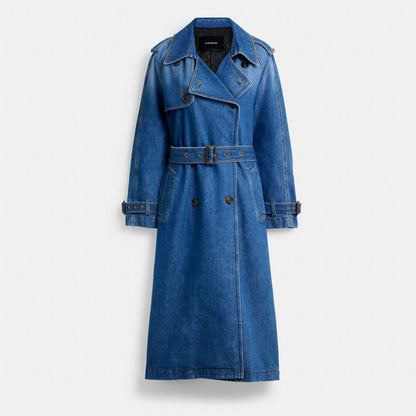 Coach Relaxed Denim Trench Coat In Organic Cotton Medium Blue
