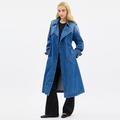 Coach Relaxed Denim Trench Coat In Organic Cotton Medium Blue