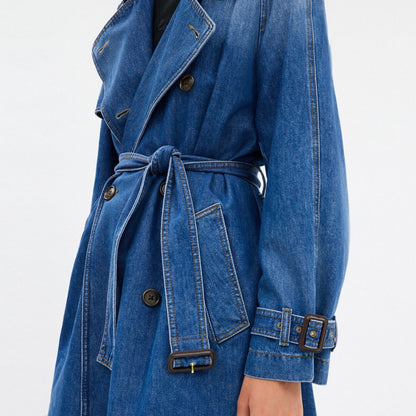 Coach Relaxed Denim Trench Coat In Organic Cotton Medium Blue