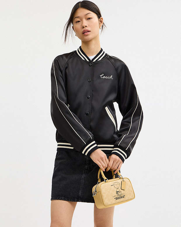 Coach X Peanuts Satchel Crossbody Bag In Signature Canvas With Charlie Brown Signature Canvas-Silver-Hay Multi Signature Canvas-Silver-Hay Multi
