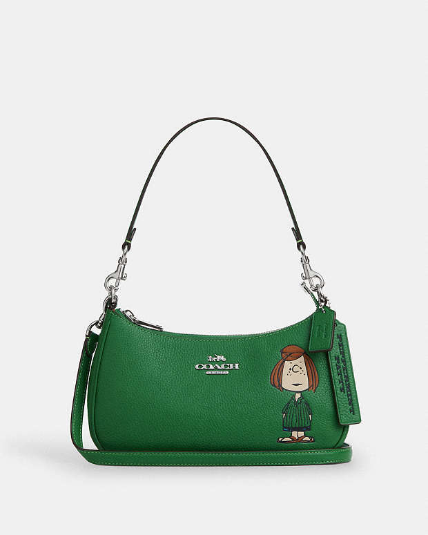 Coach X Peanuts Teri Shoulder Bag With Peppermint Patty Pebbled Leather-Sv-Kelly Green Multi Pebbled Leather-Sv-Kelly Green Multi