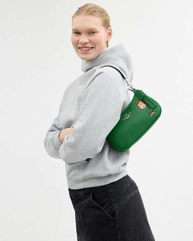 Coach X Peanuts Teri Shoulder Bag With Peppermint Patty Pebbled Leather-Sv-Kelly Green Multi Pebbled Leather-Sv-Kelly Green Multi