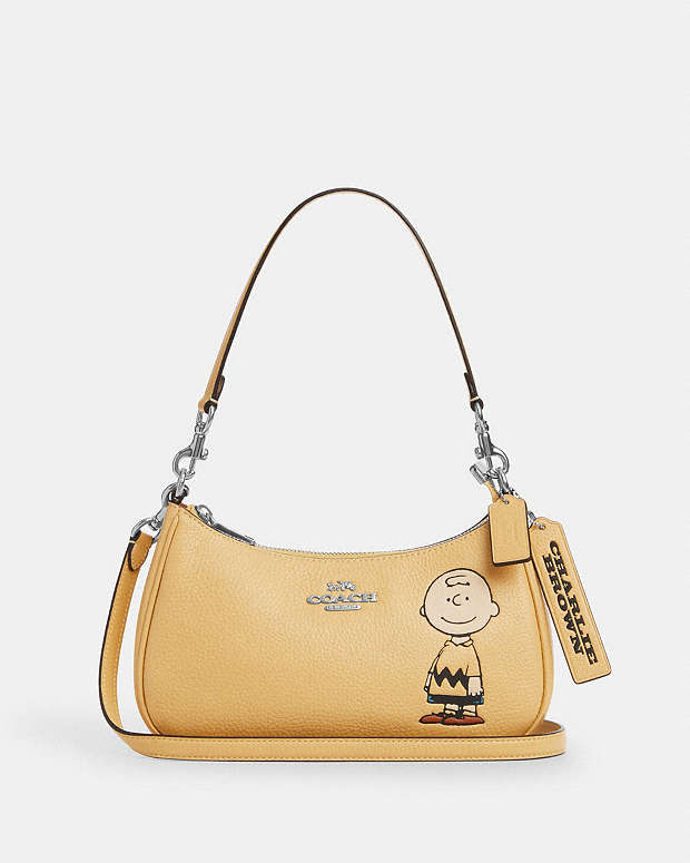 Coach X Peanuts Teri Shoulder Bag With Charlie Brown Pebbled Leather-Silver-Hay Multi Pebbled Leather-Silver-Hay Multi
