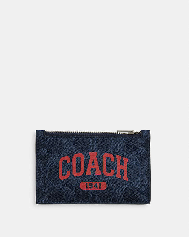 Zip Card Case In Signature Canvas With Coach Graphic Qb-Midnight Navy-Bold Red Qb-Midnight Navy-Bold Red