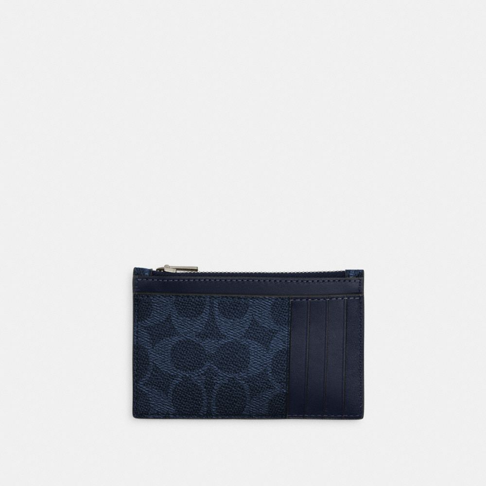 Zip Card Case In Signature Canvas With Coach Graphic Qb-Midnight Navy-Bold Red Qb-Midnight Navy-Bold Red