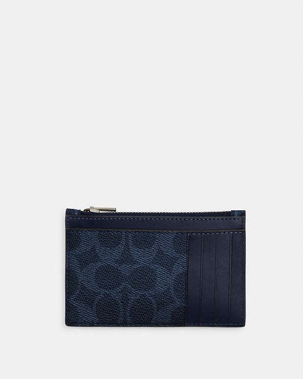 Zip Card Case In Signature Canvas With Coach Graphic Qb-Midnight Navy-Bold Red Qb-Midnight Navy-Bold Red