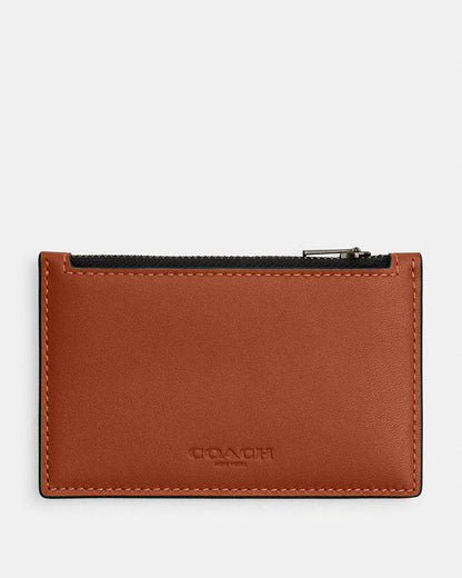 Zip Card Case Smooth Leather-Gunmetal-Tan Smooth Leather-Gunmetal-Tan