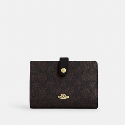 Coach 2 In 1 Wallet In Blocked Signature Canvas Gold Walnut Tan