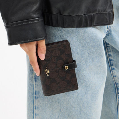Coach 2 In 1 Wallet In Blocked Signature Canvas Gold Walnut Tan