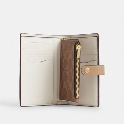 Coach 2 In 1 Wallet In Blocked Signature Canvas Gold Sand Tan