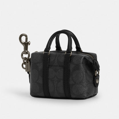 Coach Mini Trekker Bag Charm In Signature Canvas Gunmetal Charcoal Black