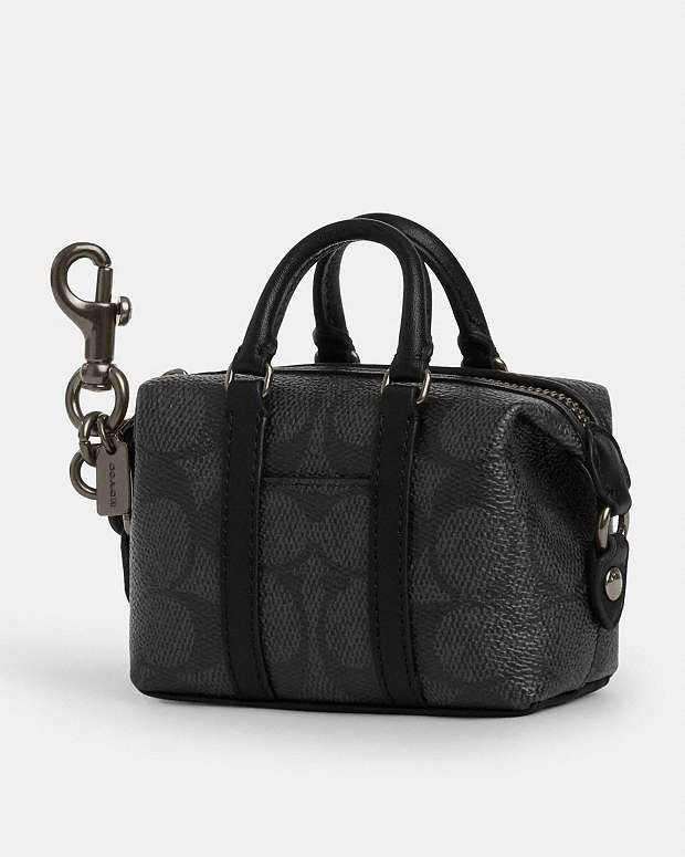 Mini Trekker Bag Charm In Signature Canvas Signature Canvas-Gunmetal-Charcoal-Black Signature Canvas-Gunmetal-Charcoal-Black