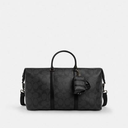 Coach Mini Trekker Bag Charm In Signature Canvas Gunmetal Charcoal Black