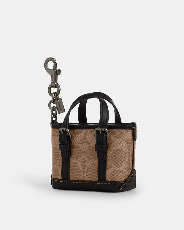 Mini Warner Tote Bag Charm In Signature Canvas Signature Canvas-Qb-Tan-Black Signature Canvas-Qb-Tan-Black