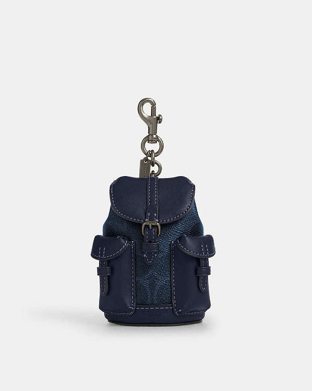 Mini Warner Backpack Bag Charm In Signature Canvas Signature Canvas-Gunmetal-Denim-Midnight Navy Signature Canvas-Gunmetal-Denim-Midnight Navy