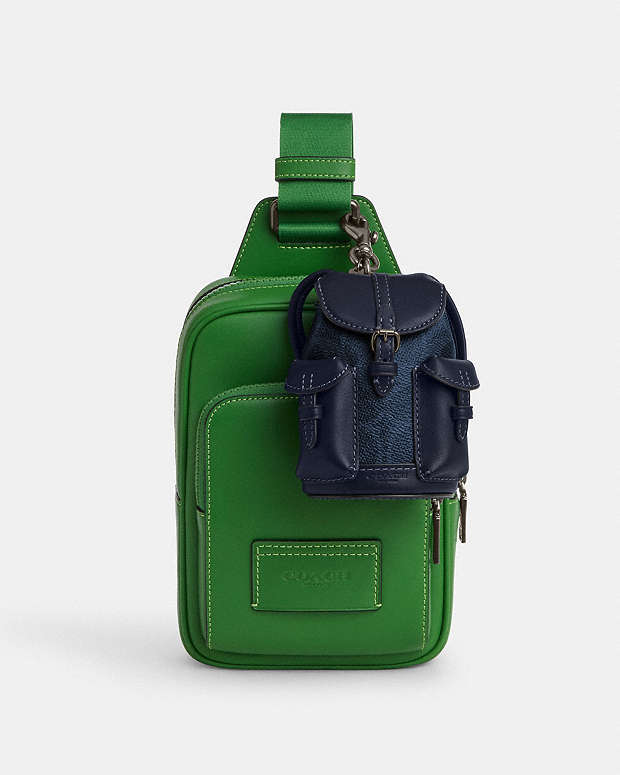 Mini Warner Backpack Bag Charm In Signature Canvas Signature Canvas-Gunmetal-Denim-Midnight Navy Signature Canvas-Gunmetal-Denim-Midnight Navy