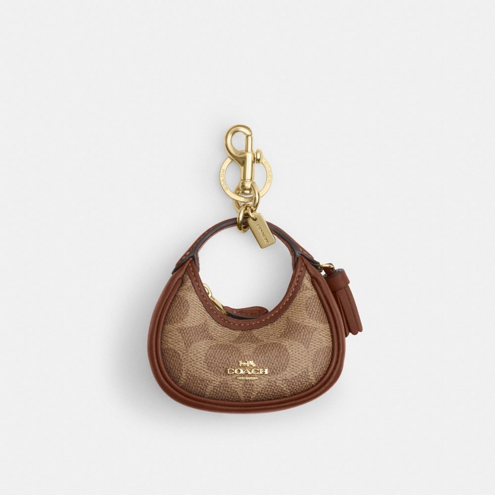 Coach Mini Carmen Bag Charm In Signature Canvas Gold Tan Brown