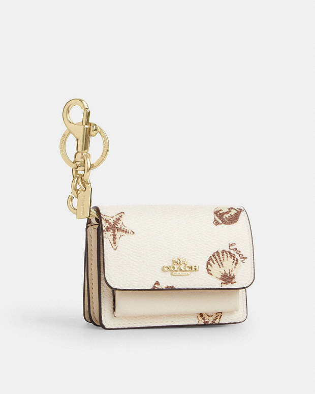 Mini Klare Bag Charm With Shell Print Coated Canvas-Gold-Chalk Multi Coated Canvas-Gold-Chalk Multi