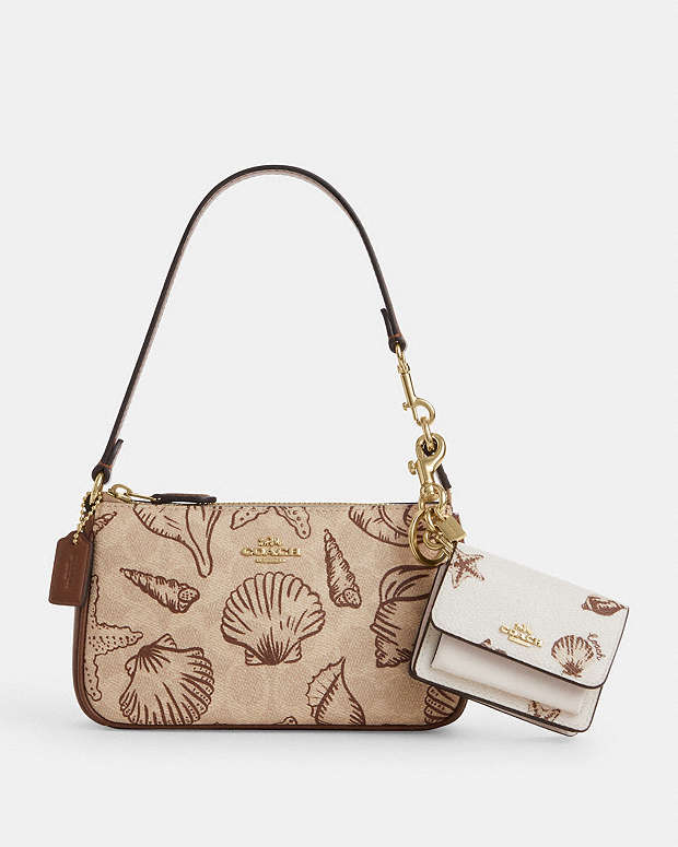 Mini Klare Bag Charm With Shell Print Coated Canvas-Gold-Chalk Multi Coated Canvas-Gold-Chalk Multi