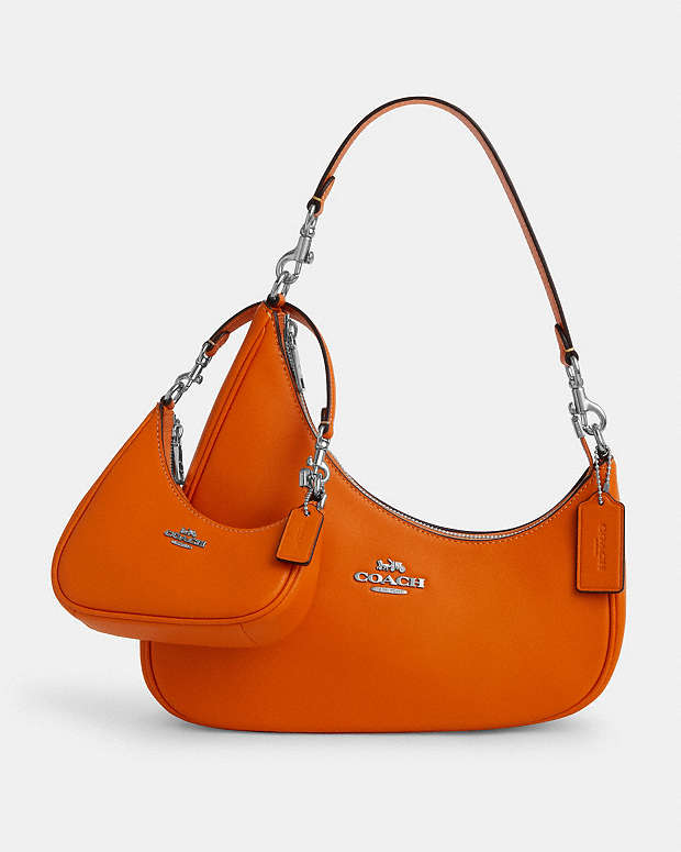 Mini Twisted Teri Bag Charm Smooth Leather-Silver-Bright Mandarin Smooth Leather-Silver-Bright Mandarin