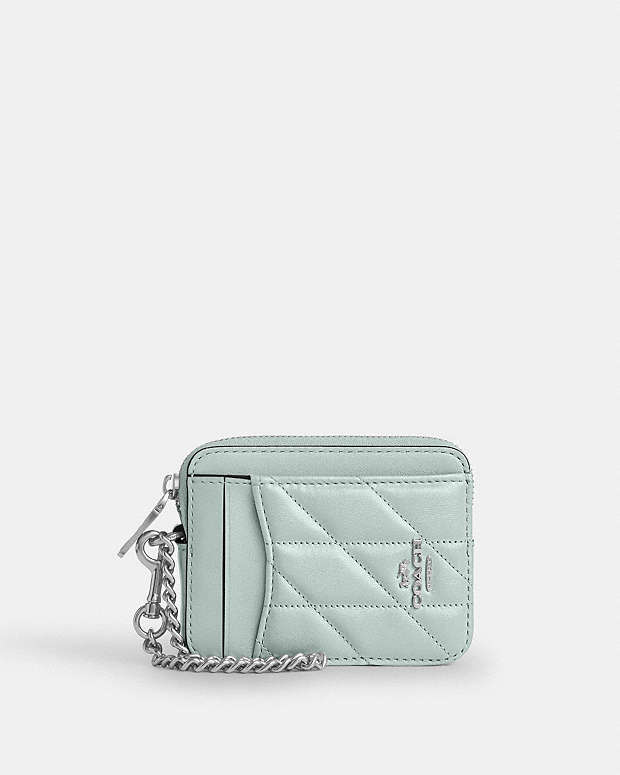 Zip Card Case Pearlized Leather-Silver-Green Pearlized Leather-Silver-Green