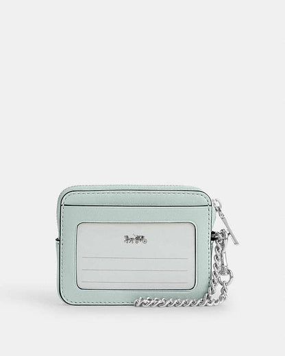 Zip Card Case Pearlized Leather-Silver-Green Pearlized Leather-Silver-Green