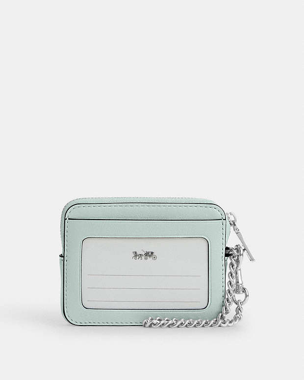 Zip Card Case Pearlized Leather-Silver-Green Pearlized Leather-Silver-Green