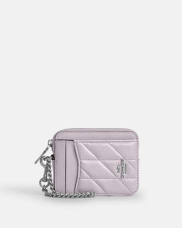 COACH - Shi Coach Zip Card Case Pearlized Leather-Silver-Pink – Kicks