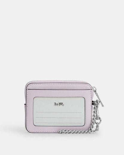 Zip Card Case Pearlized Leather-Silver-Pink Pearlized Leather-Silver-Pink