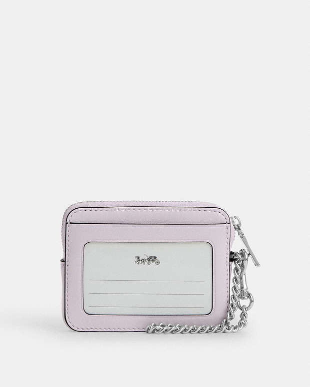 Zip Card Case Pearlized Leather-Silver-Pink Pearlized Leather-Silver-Pink