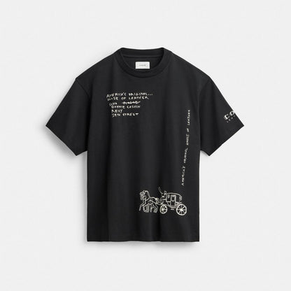 Coach Sketch Horse And Carriage Relaxed T Shirt In Organic Cotton Black