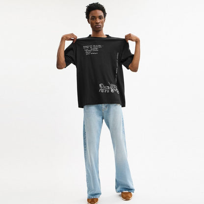 Coach Sketch Horse And Carriage Relaxed T Shirt In Organic Cotton Black