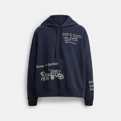 Coach Sketch Horse And Carriage Relaxed Hoodie Navy Multi