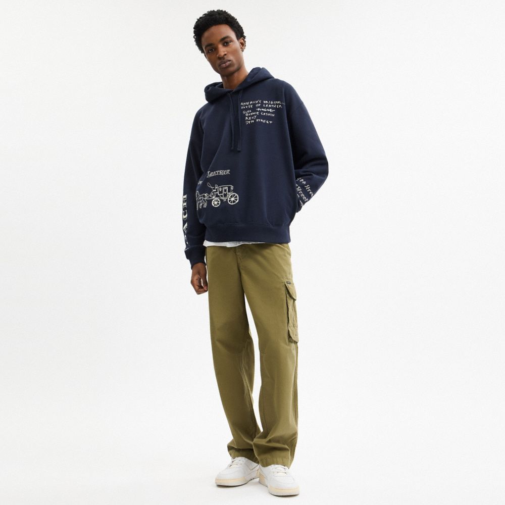 Coach Sketch Horse And Carriage Relaxed Hoodie Navy Multi