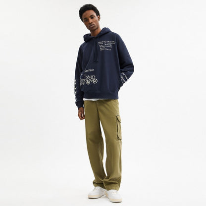 Coach Sketch Horse And Carriage Relaxed Hoodie Navy Multi