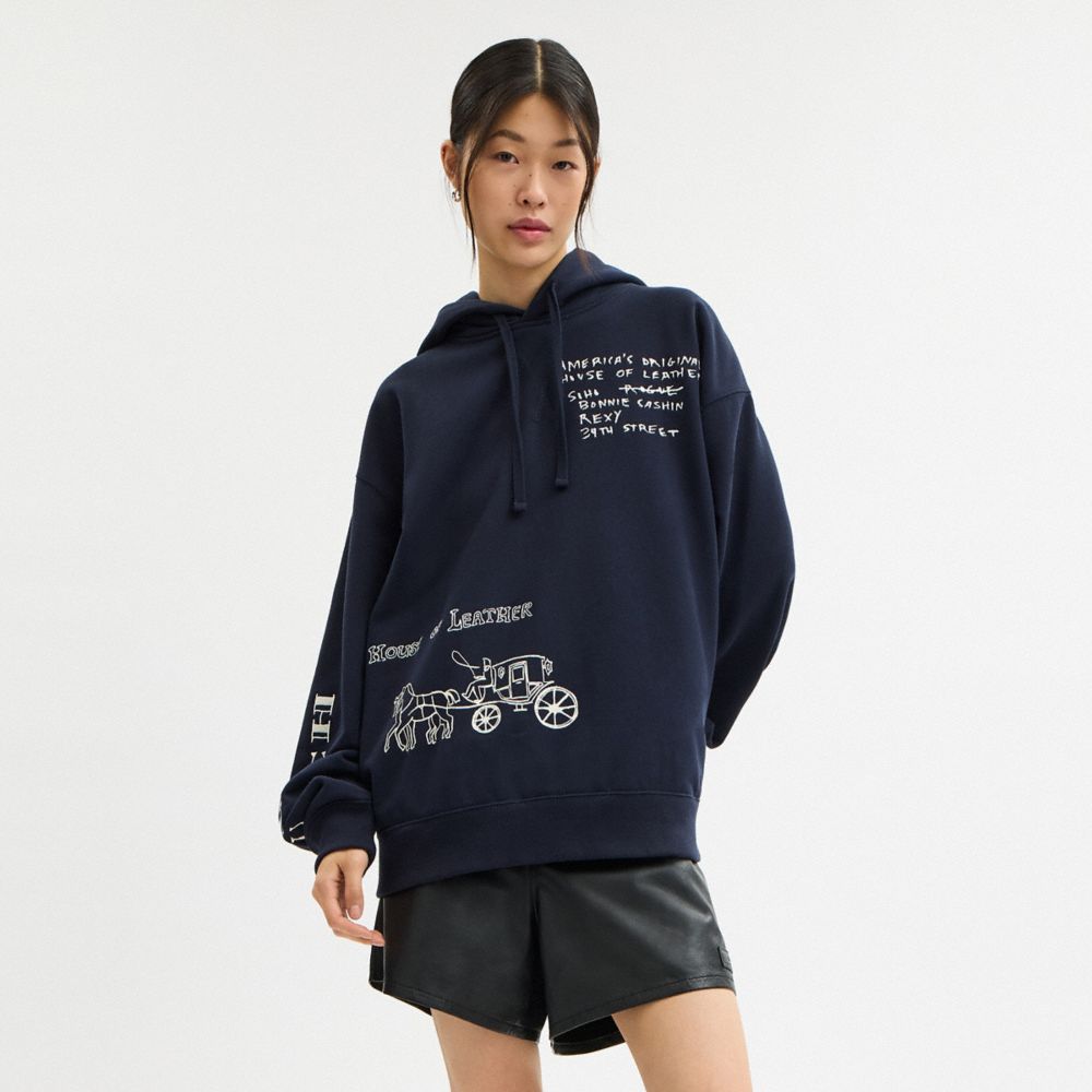 Coach Sketch Horse And Carriage Relaxed Hoodie Navy Multi