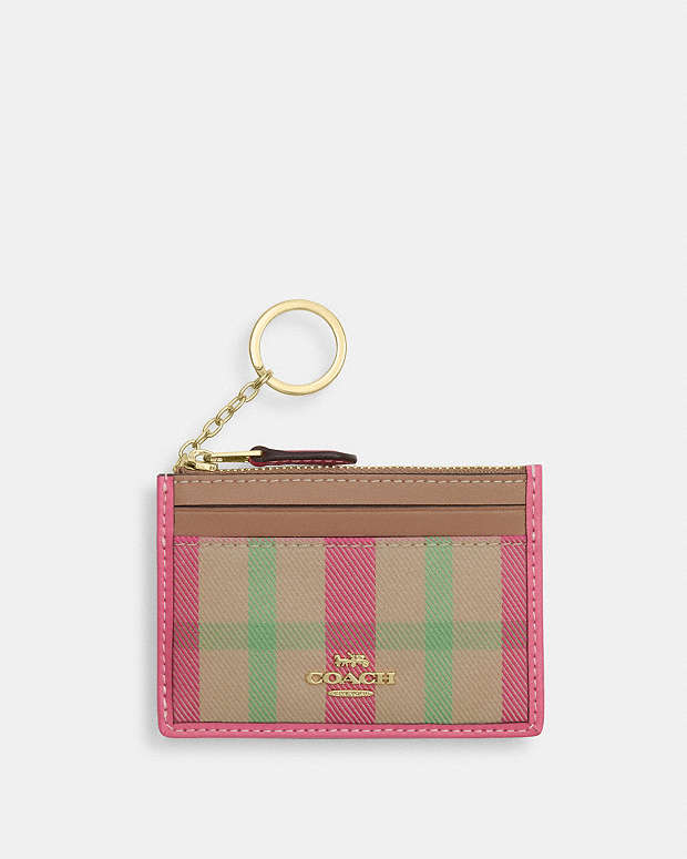 Mini Skinny Id Case With Plaid Print Gold-Pink Multi Gold-Pink Multi